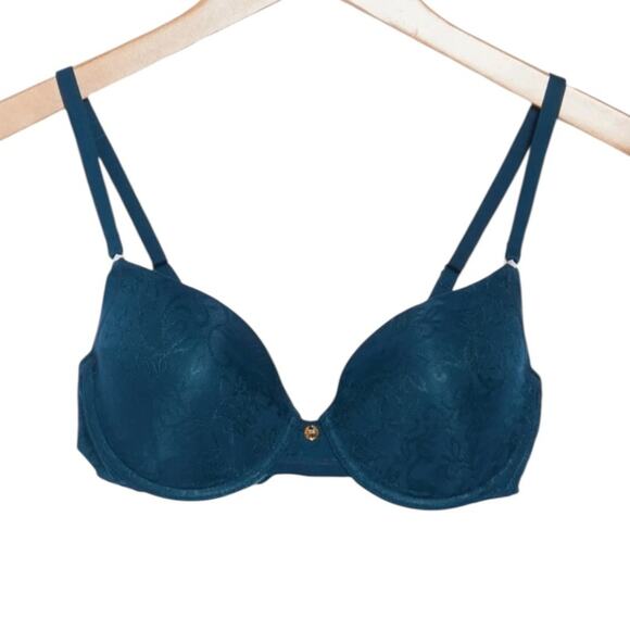 Natori 136059 Sheer Jacquard Full Fit Contour Underwire Deep Teal Bra – 32DD - Picture 3 of 9